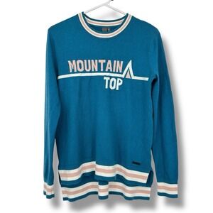 Sweaty Betty Mountain Top Knit Sweater XS Teal Stipe Ski Sporty Athleisure Gorp